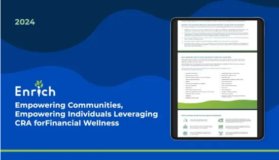 Tablet displaying a document next to text about empowering communities and financial wellness, with a 2024 heading.