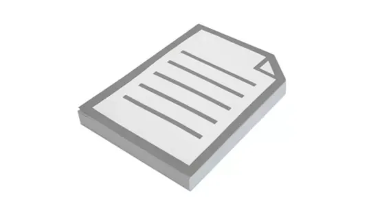 A stack of white paper with a simple drawing of lines and a folded corner, representing a document.