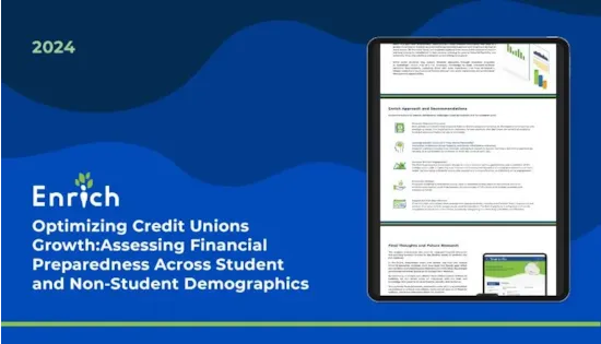 A tablet displays a financial report; text reads Optimizing Credit Unions Growth: Assessing Financial Preparedness.